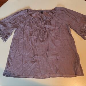 SHEIN Purple 3/4 Sleeve Tie Front Blouse